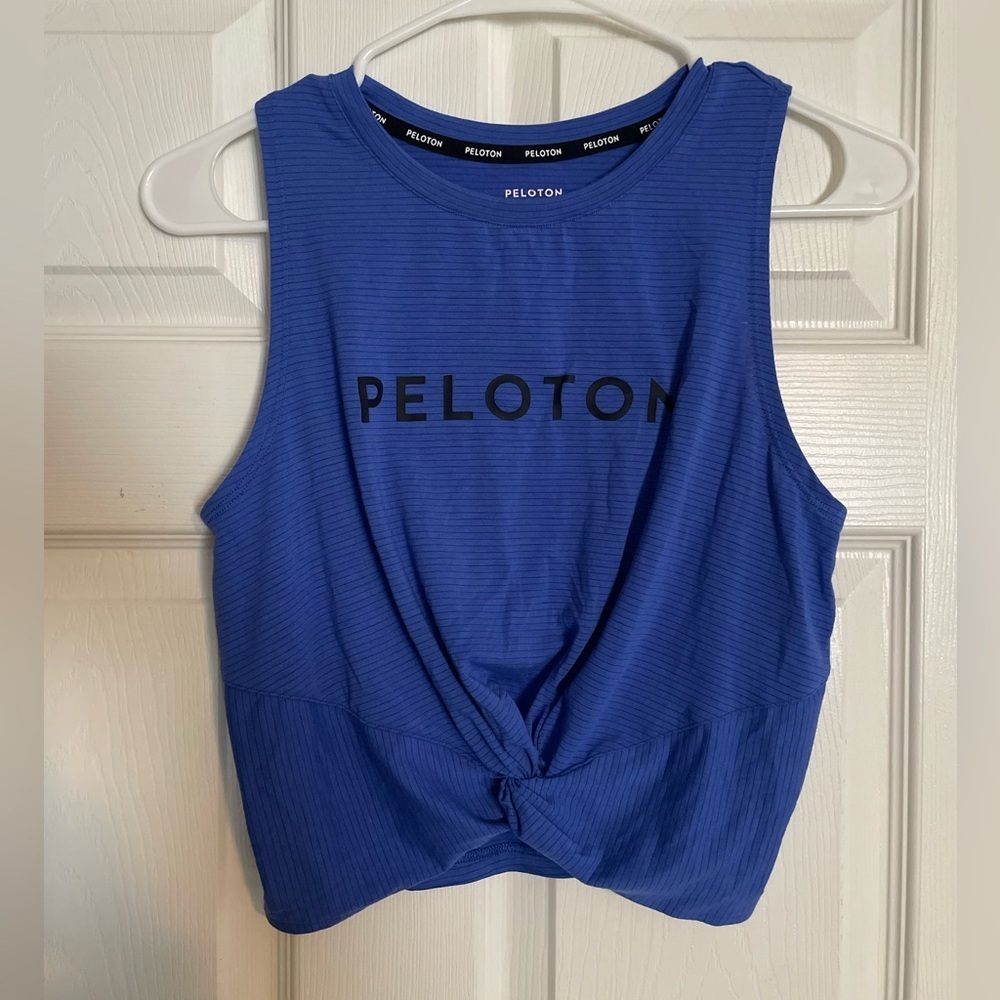 Peloton Women's Royal Blue Striped Cropped Muscle Tee size Small